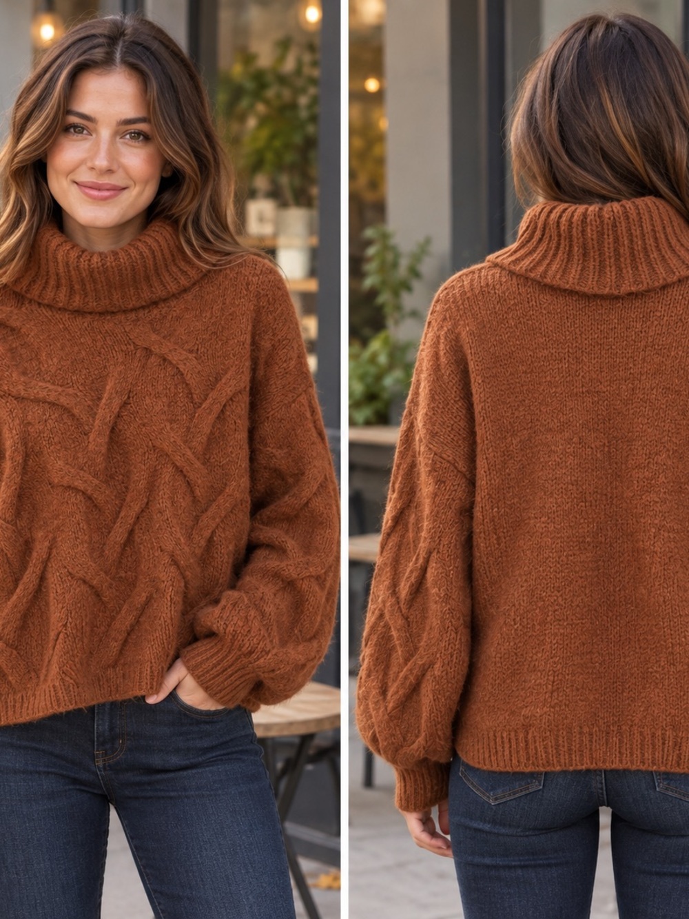 Madewell Rust Brown Cable Knit Turtleneck Sweater Size Small